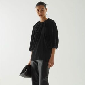 COS Velvet Puff-Sleeved Top Black Size 10